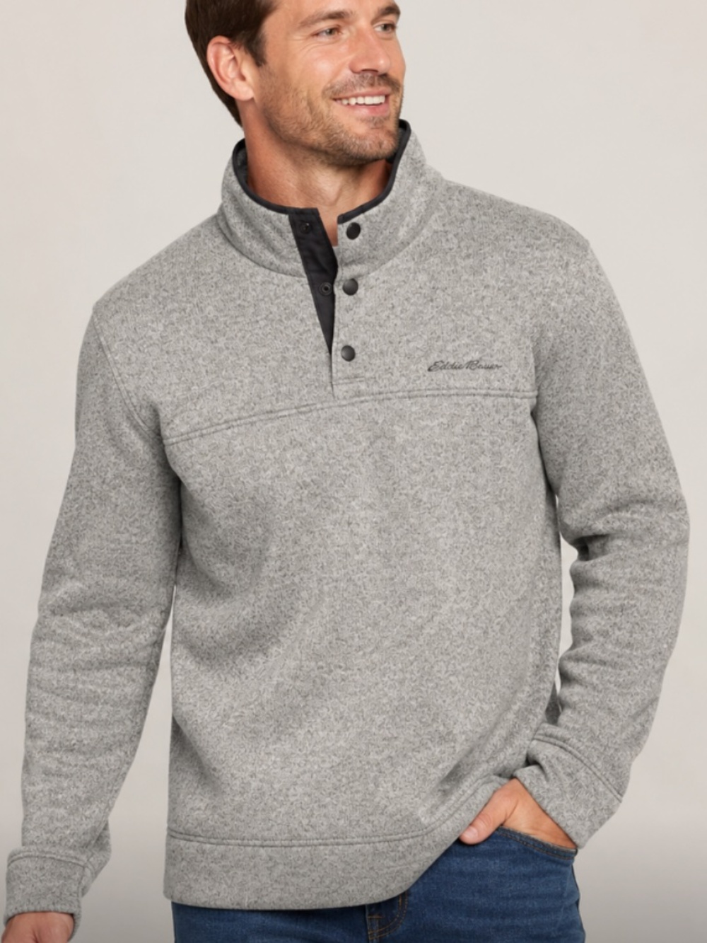 Eddie Bauer Light Gray Pullover Fleece Sweater Mens Medium